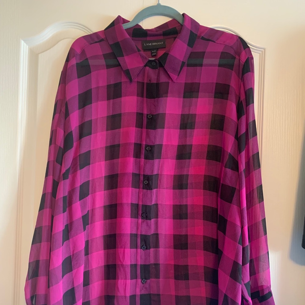 Sheer Magenta & Black Buffalo Plaid Shirt